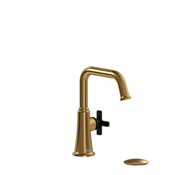 Momenti Single Handle Lavatory Faucet with U-Spout  - Brushed Gold and Black with X-Shaped Handles | Model Number: MMSQS01XBGBK - Product Knockout