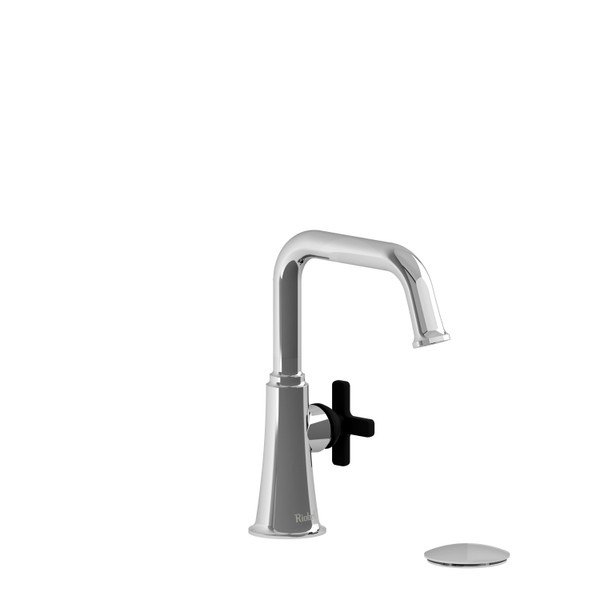 Momenti Single Handle Lavatory Faucet with U-Spout  - Chrome and Black with X-Shaped Handles | Model Number: MMSQS01XCBK - Product Knockout