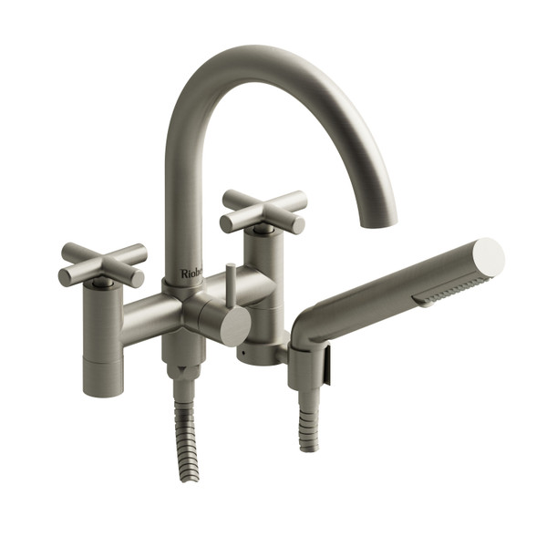 Pallace Two Hole Tub Filler  - Brushed Nickel with Cross Handles | Model Number: PA06+BN - Product Knockout