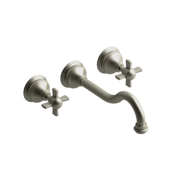 Retro Wall Mount Lavatory Faucet 1.0 GPM - Brushed Nickel with X-Shaped Handles | Model Number: RT03XBN-10 - Product Knockout