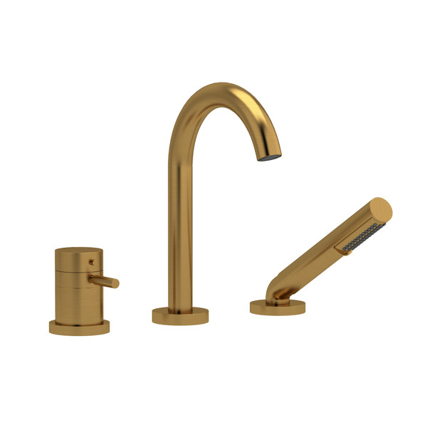 Riu 3-Hole Deck Mount Tub Filler  - Brushed Gold with Lever Handles | Model Number: RU19BG - Product Knockout