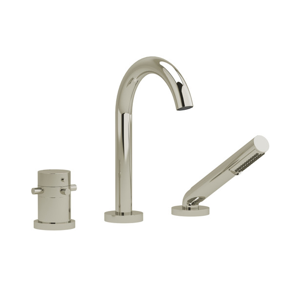 Riu 3-Hole Deck Mount Tub Filler  - Polished Nickel with Cross Handles | Model Number: RU19+PN - Product Knockout