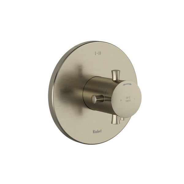 Edge 1/2 Inch Thermostatic and Pressure Balance Trim with up to 3 Functions  - Brushed Nickel with Cross Handles | Model Number: TEDTM23+BN - Product Knockout