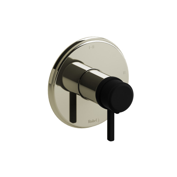 Momenti 1/2 Inch Thermostatic and Pressure Balance Trim with up to 3 Functions  - Polished Nickel and Black with Lever Handles | Model Number: TMMRD23LPNBK - Product Knockout