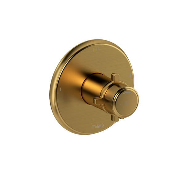 Momenti 1/2 Inch Thermostatic and Pressure Balance Trim with up to 3 Functions  - Brushed Gold with Cross Handles | Model Number: TMMRD23+BG - Product Knockout