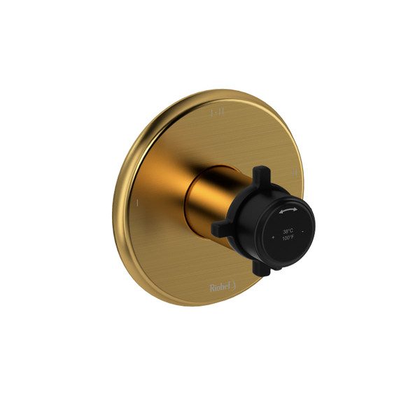 Momenti 1/2 Inch Thermostatic and Pressure Balance Trim with up to 3 Functions  - Brushed Gold and Black with Cross Handles | Model Number: TMMRD23+BGBK - Product Knockout