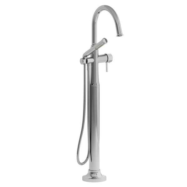 Momenti Single Hole Floor Mount Tub Filler Trim with C-Spout  - Chrome with Lever Handles | Model Number: TMMRD39LC - Product Knockout
