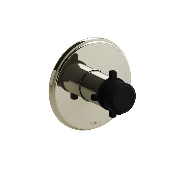 Momenti 1/2 Inch Thermostatic and Pressure Balance Trim with up to 3 Functions  - Polished Nickel and Black with Cross Handles | Model Number: TMMRD44+PNBK - Product Knockout