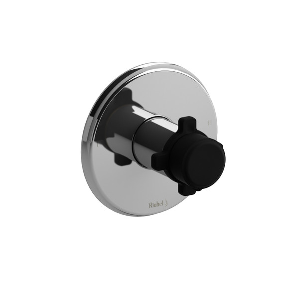 Momenti 1/2 Inch Thermostatic and Pressure Balance Trim with up to 3 Functions  - Chrome and Black with X-Shaped Handles | Model Number: TMMRD44XCBK - Product Knockout