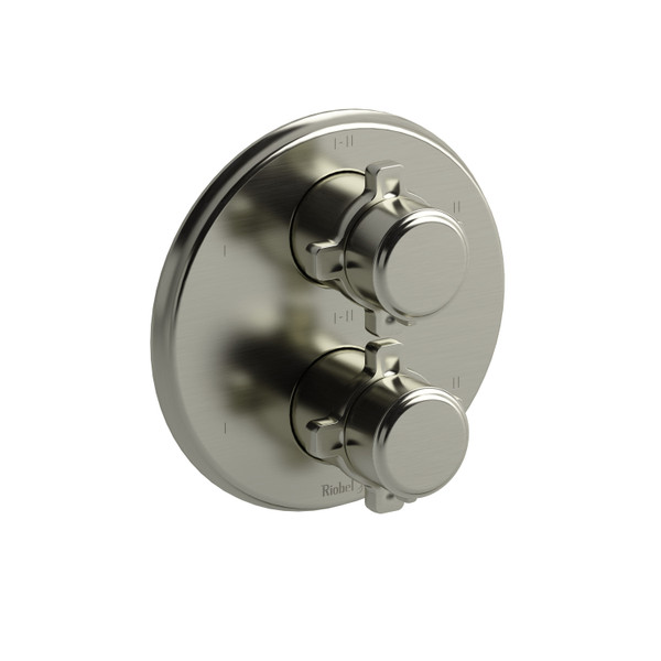 Momenti 3/4 Inch Thermostatic and Pressure Balance Trim with up to 6 Functions  - Brushed Nickel with X-Shaped Handles | Model Number: TMMRD46XBN - Product Knockout