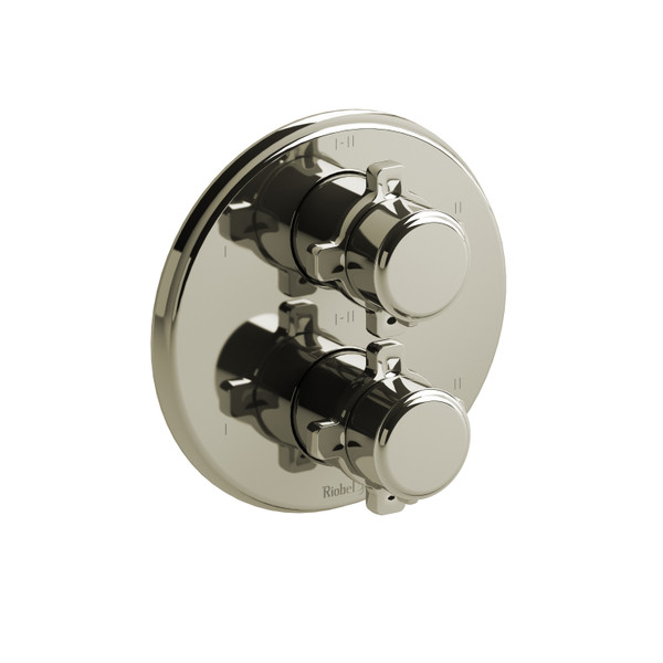 Momenti 3/4 Inch Thermostatic and Pressure Balance Trim with up to 6 Functions  - Polished Nickel with X-Shaped Handles | Model Number: TMMRD46XPN - Product Knockout