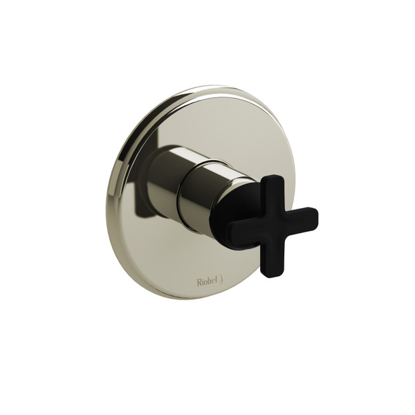 Momenti 1/2 Inch Pressure Balance Trim  - Polished Nickel and Black with X-Shaped Handles | Model Number: TMMRD51XPNBK - Product Knockout