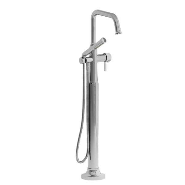 Momenti Single Hole Floor Mount Tub Filler Trim with U-Spout  - Chrome with J-Shaped Handles | Model Number: TMMSQ39JC - Product Knockout