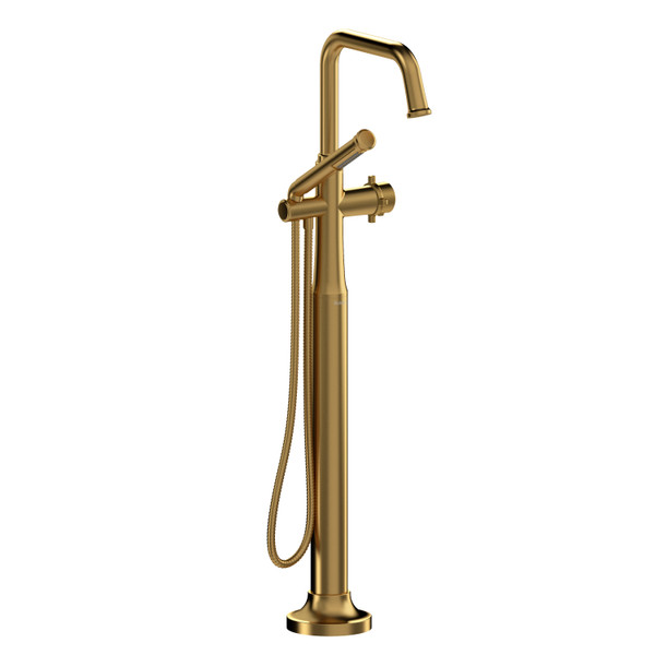 Momenti Single Hole Floor Mount Tub Filler Trim with U-Spout  - Brushed Gold with Cross Handles | Model Number: TMMSQ39+BG - Product Knockout