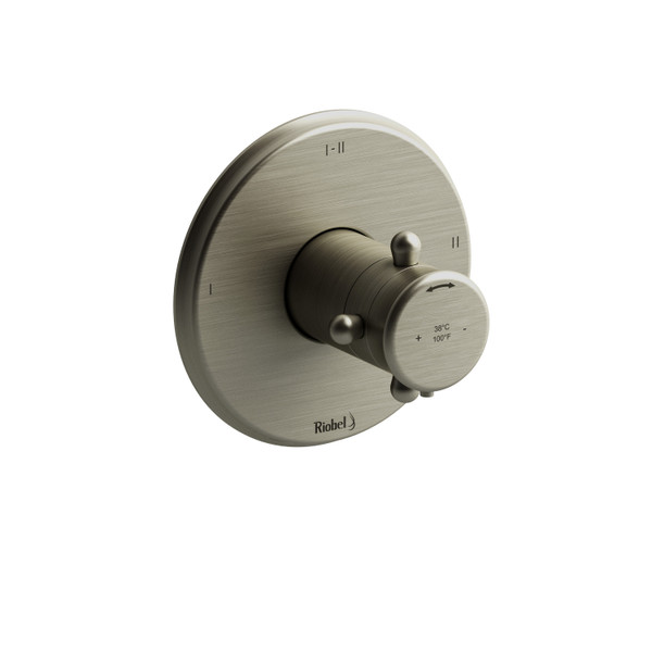 Retro 1/2 Inch Thermostatic and Pressure Balance Trim with up to 3 Functions  - Brushed Nickel with Cross Handles | Model Number: TRT23+BN - Product Knockout