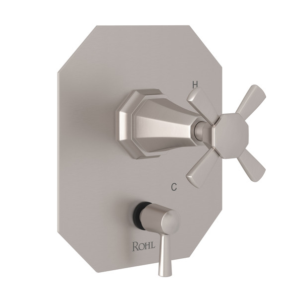 Deco Pressure Balance Trim with Diverter - Satin Nickel with Cross Handle | Model Number: U.5108NX-STN - Product Knockout