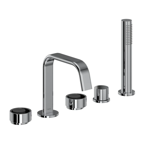 DISCONTINUED Eclissi™ 5-Hole Deck Mount Tub Filler With U-Spout - Polished Chrome/Matte Black | Model Number: EC05D5IWPCB