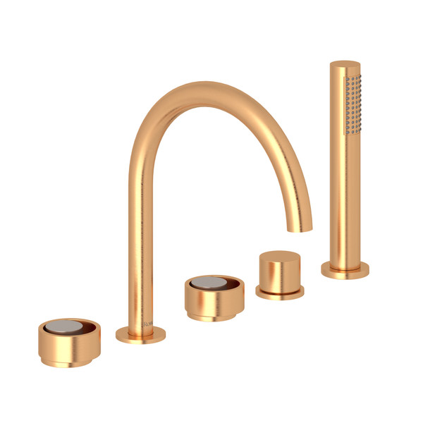 DISCONTINUED Eclissi™ 5-Hole Deck Mount Tub Filler With C-Spout - Satin Gold/Satin Nickel | Model Number: EC06D5IWSGN