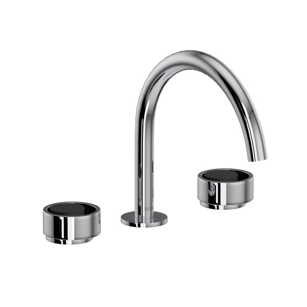 Eclissi Widespread Bathroom Faucet - C-Spout - Polished Chrome with Matte Black Accent with Circular Handle | Model Number: EC08D3IWPCB - Product Knockout