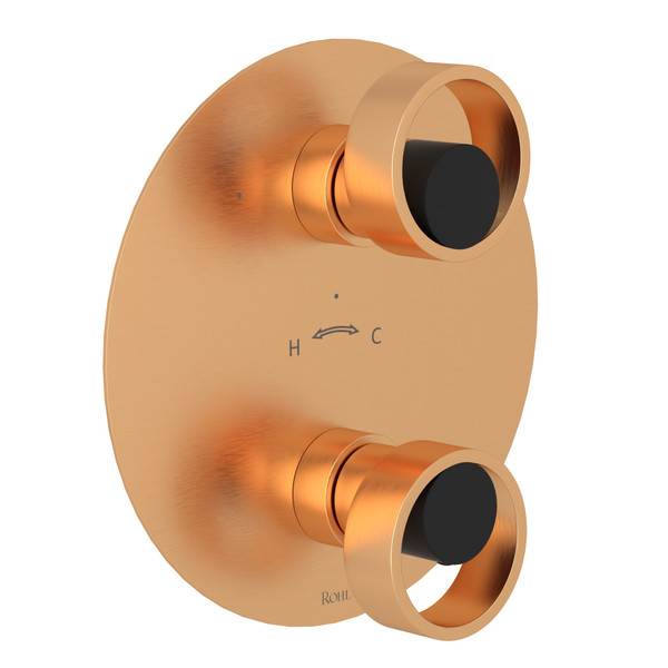 Eclissi 1/2 Inch Thermostatic Trim with Diverter - Satin Gold with Matte Black Accent with Circular Handle | Model Number: EC12W2IWSGB - Product Knockout