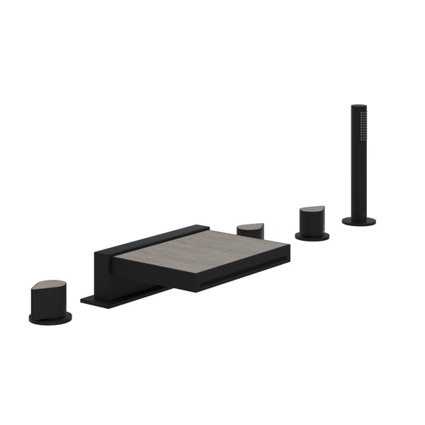 Miscelo 5-Hole Deck Mount Tub Filler - Matte Black Spout with Whitewash Barnwood Insert with Lever Handle with Insert | Model Number: MI05D5WBMB - Product Knockout