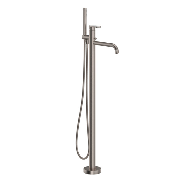 Miscelo 1-Hole Floor Mount Tub Filler - Satin Nickel Spout with Bianco Insert with Lever Handle with Insert | Model Number: MI05F1BLSTN - Product Knockout