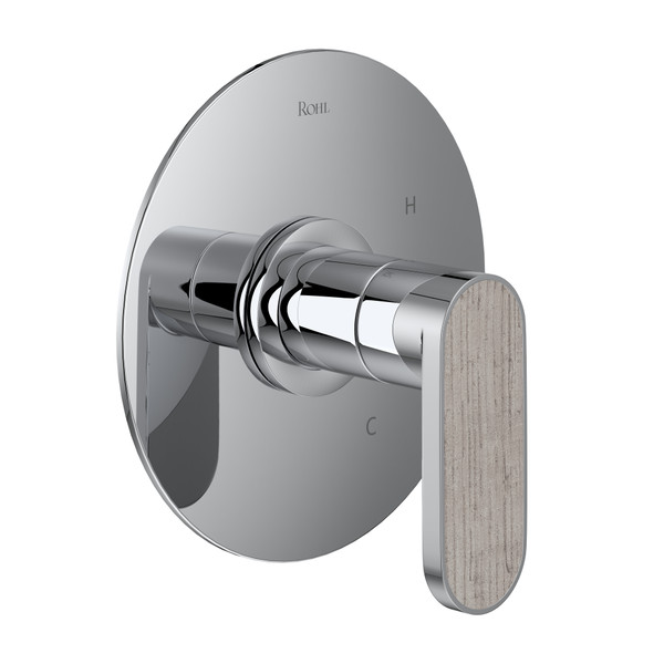 Miscelo Pressure Balance Trim without Diverter - Polished Chrome Spout with Whitewash Barnwood Insert with Lever Handle with Insert | Model Number: MI10W1WBAPC - Product Knockout