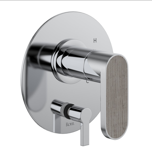 Miscelo Pressure Balance Trim with Diverter - Polished Chrome Spout with Whitewash Barnwood Insert with Lever Handle with Insert | Model Number: MI11W1WBAPC - Product Knockout