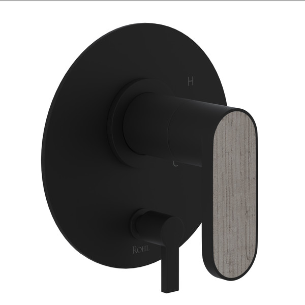 Miscelo Pressure Balance Trim with Diverter - Matte Black Spout with Whitewash Barnwood Insert with Lever Handle with Insert | Model Number: MI11W1WBMB - Product Knockout