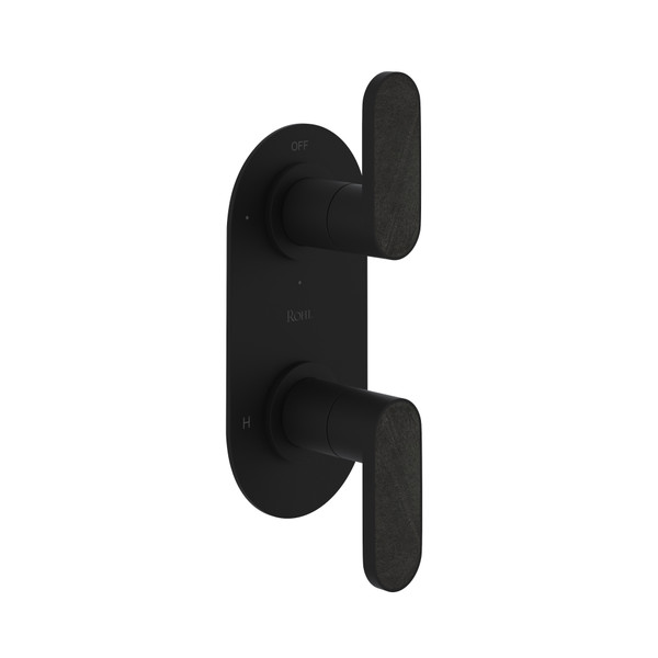 Miscelo 1/2 Inch Thermostatic Trim with Diverter - Matte Black Spout with Greystone Quarry Insert with Lever Handle with Insert | Model Number: MI12W2GQMB - Product Knockout