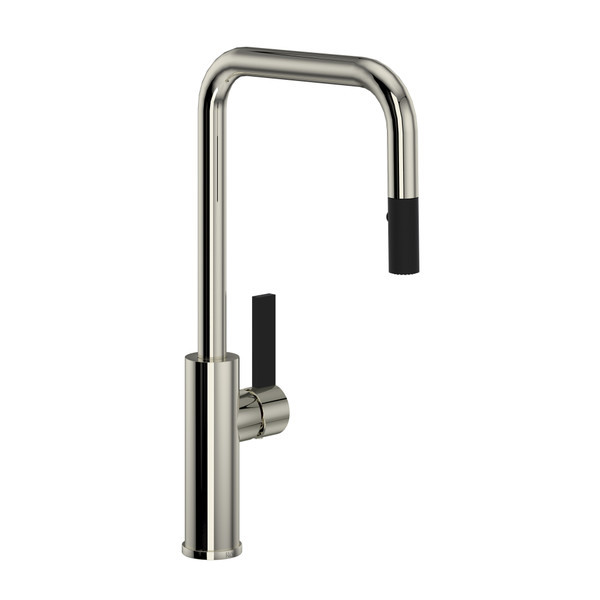 Tuario Pulldown Faucet - U Spout - Polished Nickel with Matte Black Accents with Lever Handle | Model Number: TR56D1LBPN - Product Knockout