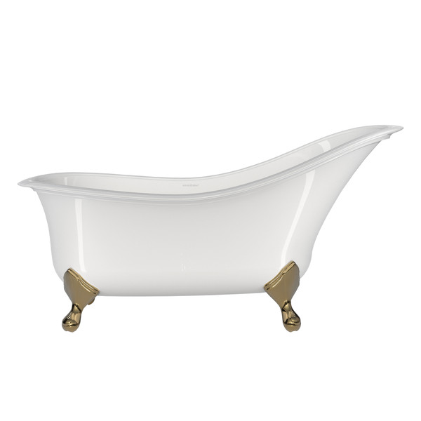 Drayton 66-3/8 Inch X 33-1/8 Inch Freestanding Slipper Bathtub in Volcanic Limestone&trade; with Overflow Hole - Gloss White | Model Number: DRA-N-SW-OF+FT-DRA-PB - Product Knockout