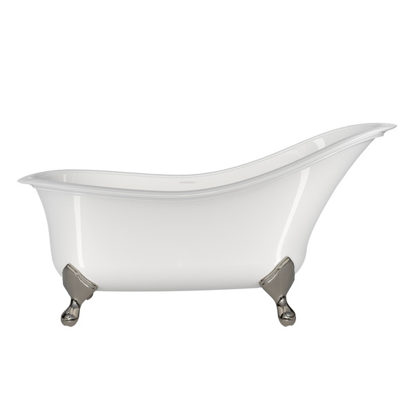 Drayton 66-3/8 Inch X 33-1/8 Inch Freestanding Slipper Bathtub in Volcanic Limestone&trade; with Overflow Hole - Gloss White | Model Number: DRA-N-SW-OF+FT-DRA-PN - Product Knockout