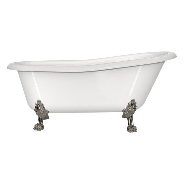 Roxburgh 67-1/8 Inch X 31-7/8 Inch Freestanding Slipper Bathtub in Volcanic Limestone&trade; with Overflow Hole - Gloss White | Model Number: ROX-N-SW-OF+FT-ROX-PN - Product Knockout