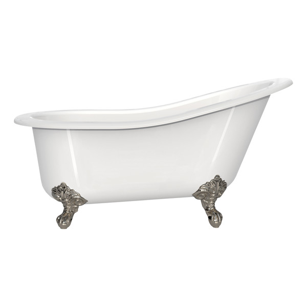 Shropshire 60-1/2 Inch X 30 Inch Freestanding  Slipper Bathtub in Volcanic Limestone&trade; with Overflow Hole - Gloss White | Model Number: SHR-N-SW-OF+FT-SHR-PN - Product Knockout