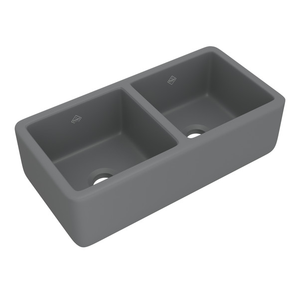Original Lancaster Two Bowl Farmhouse Apron Front Fireclay Kitchen Sink - Matte Grey | Model Number: RC3719MG - Product Knockout