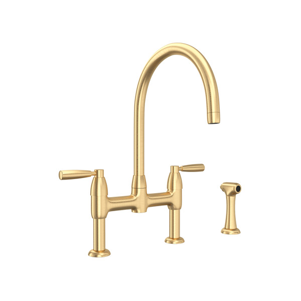 Holborn Bridge Kitchen Faucet with Sidespray - Satin English Gold with Metal Lever Handle | Model Number: U.4273LS-SEG-2 - Product Knockout