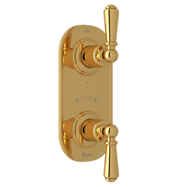 Edwardian 1/2 Inch Thermostatic and Diverter Control Trim - Unlacquered Brass with Metal Lever Handle | Model Number: U.8565L-ULB/TO - Product Knockout