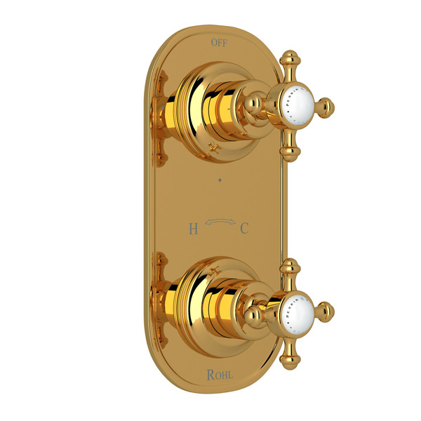 Georgian Era 1/2 Inch Thermostatic and Diverter Control Trim - Unlacquered Brass with Cross Handle | Model Number: U.8786X-ULB/TO - Product Knockout