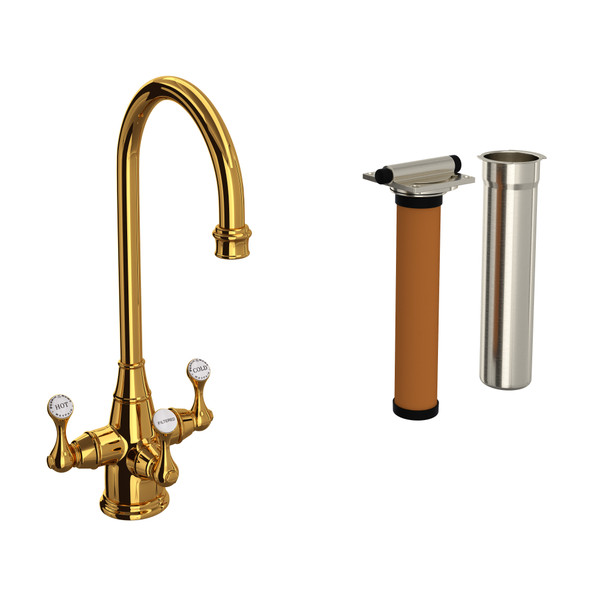 Georgian Era Filtration 3-Lever Bar and Food Prep Faucet - Unlacquered Brass with Metal Lever Handle | Model Number: U.KIT1220LS-ULB-2 - Product Knockout