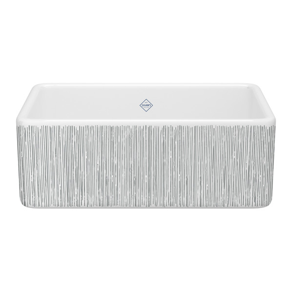 Shaker™ 30" Single Bowl Farmhouse Apron Front Fireclay Kitchen Sink With Lines Design - Lines in Silver | Model Number: MS3018WHLNSI