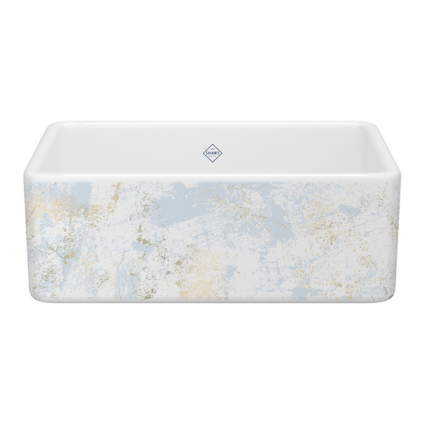 Shaker™ 30" Single Bowl Farmhouse Apron Front Fireclay Kitchen Sink With Patina Design - Patina in Blue/Gold | Model Number: MS3018WHPTBG