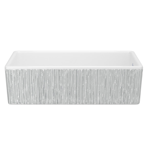 Shaker™ 36" Single Bowl Farmhouse Apron Front Fireclay Kitchen Sink With Lines Design - Lines in Silver | Model Number: MS3618WHLNSI