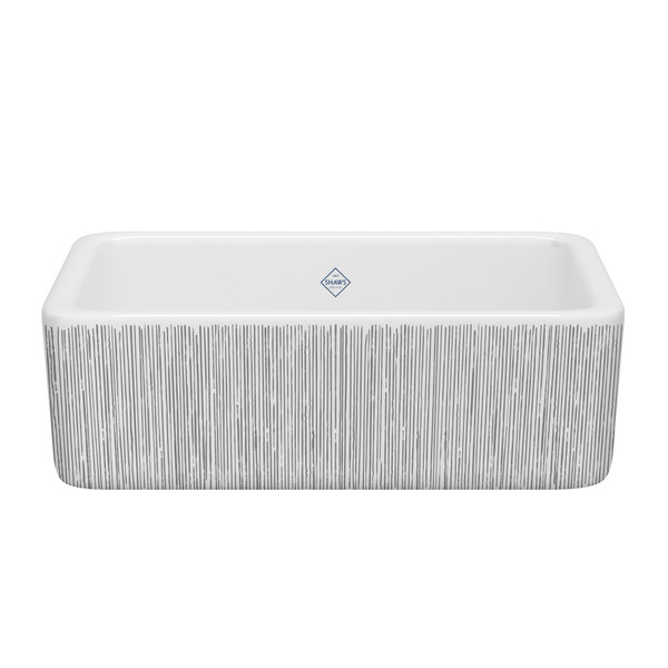 DISCONTINUED Lancaster™ 30" Single Bowl Farmhouse Apron Front Fireclay Kitchen Sink With Lines Design - Lines in Silver | Model Number: RC3018WHLNSI