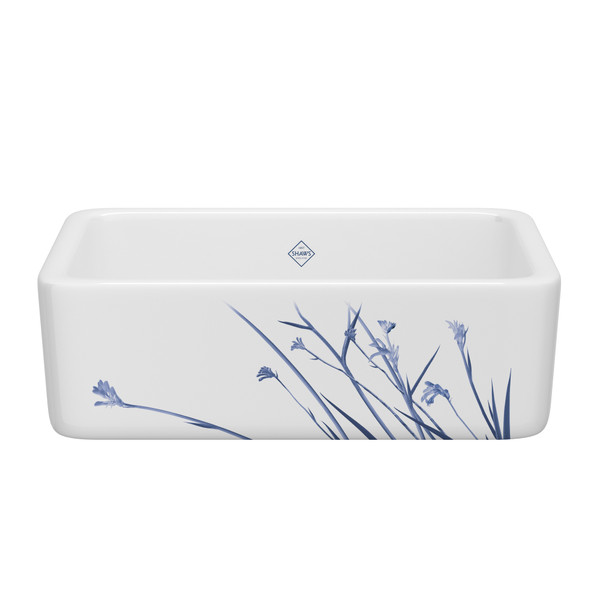 30 Inch Lancaster Single Bowl Farmhouse Apron Front Fireclay Kitchen Sink With Wild Grass Design - White With Design | Model Number: RC3018WHWGBL - Product Knockout