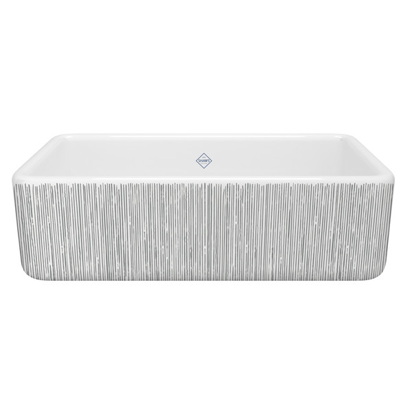 Lancaster™ 33" Single Bowl Farmhouse Apron Front Fireclay Kitchen Sink With Lines Design - Lines in Silver | Model Number: RC3318WHLNSI