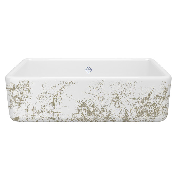 33 Inch Lancaster Single Bowl Farmhouse Apron Front Fireclay Kitchen Sink With Metallic Design - White With Design | Model Number: RC3318WHMTGO - Product Knockout