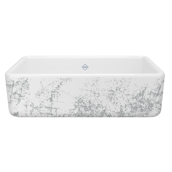 Lancaster™ 33" Single Bowl Farmhouse Apron Front Fireclay Kitchen Sink With Metallic Design - Metallic in Silver | Model Number: RC3318WHMTSI