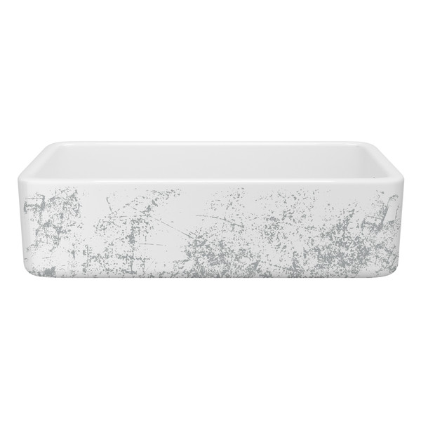 36 Inch Lancaster Single Bowl Farmhouse Apron Front Fireclay Kitchen Sink With Metallic Design - White With Design | Model Number: RC3618WHMTSI - Product Knockout