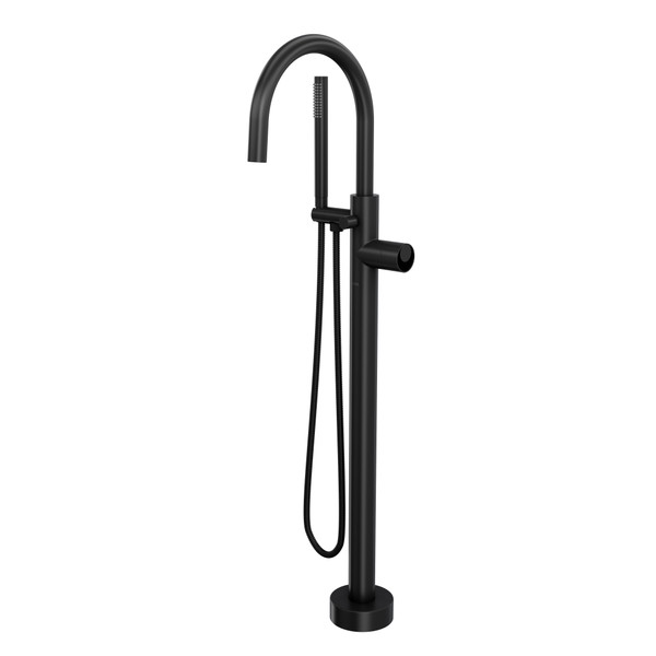 Eclissi Single Hole Floor Mount Tub Filler Trim with C-Spout - Matte Black | Model Number: TEC06F1IWMB - Product Knockout